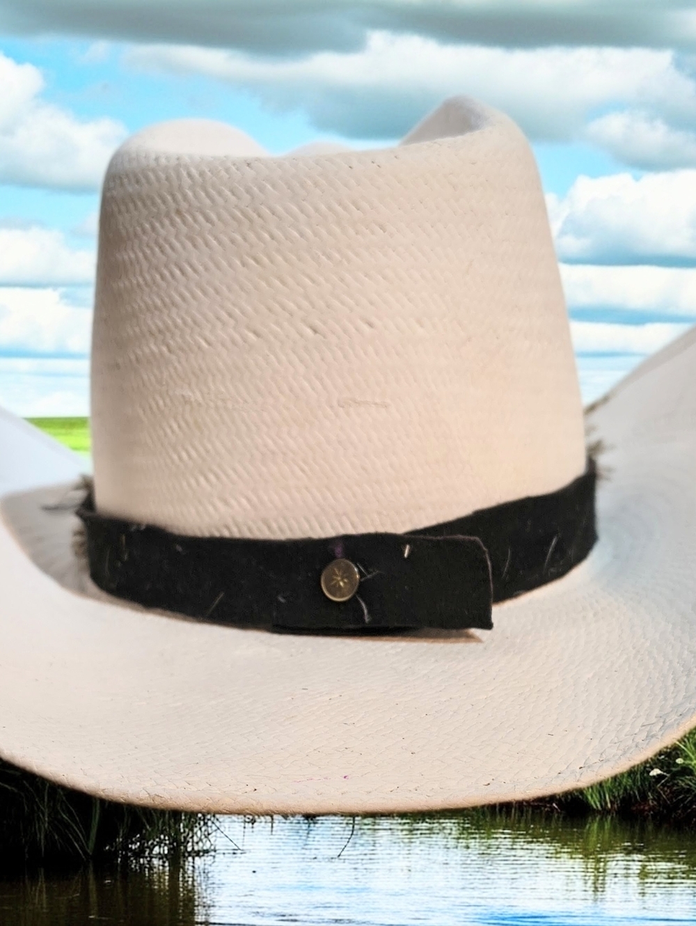 Men's Stetson Straw Cowboy Hat "Roadrunner" 7, Vintage With New Feather Hat Band - Picture 5 of 9